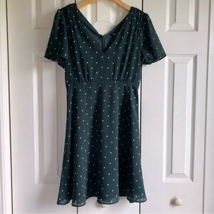 MADEWELL Forest Green Short Sleeve Polka Dot Dress